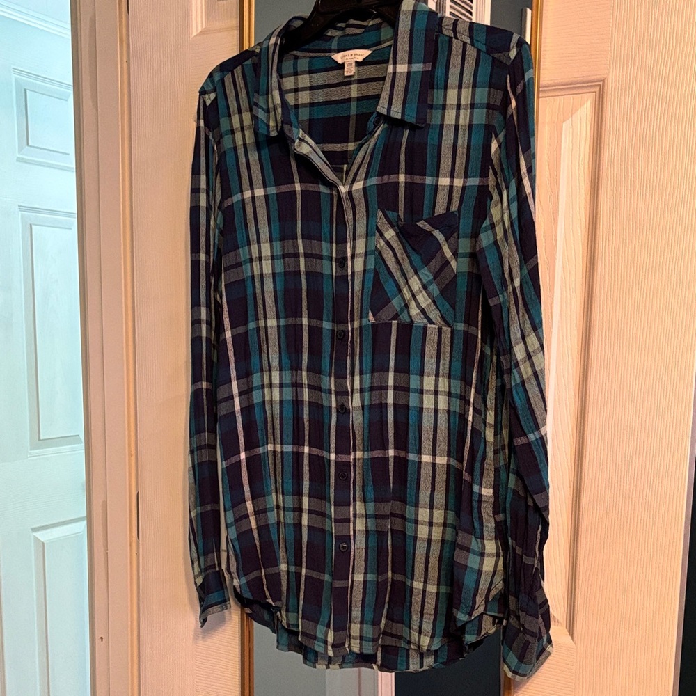 Lucky Brand Blue and Green Plaid Button Down Shirt